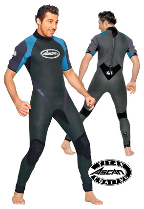 ASCAN Steamer - short sleeve suit 3.5mm (.14in) strong Neoprene for men in blue with clad inserts
