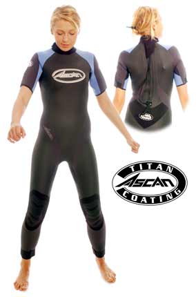 ASCAN Steamer - short sleeve suit 3.5mm (.14in) strong Neoprene for women in blue with clad inserts