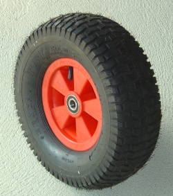Roue � air 410x140mm-� crampon - roulement rainur� � billes 20mm, jante en mati�re plastique rouge