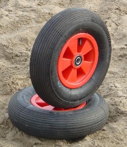 Roue � air 400x100mm-rainur�e - roulement rainur� � billes, jante en mati�re plastique noir avec fre