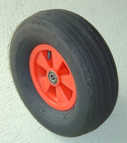 Roue � air 410x140 mm-rainur�e - roulement rainur� � billes, jante en mati�re plastique rouge