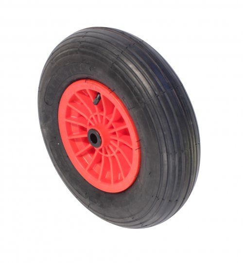 Air wheel 400x100x20mm(15.7x3.94x0.8in)-grooved-floating bearing 20mm (.8in),red plastic rim